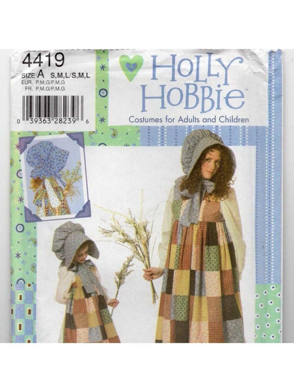 Simplicity 4419 Holly Hobbie Costume Pattern Adult & Child Pinafore Bonnet UC FF